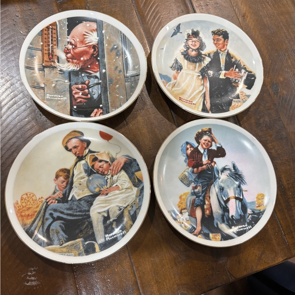 Norman Rockwell Porcelain Plates Marked "Made Exclusively for JWM" - White Rim